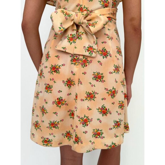 70s vintage handmade pink orange floral print cute coquette midi summer dress - Picture 7 of 9